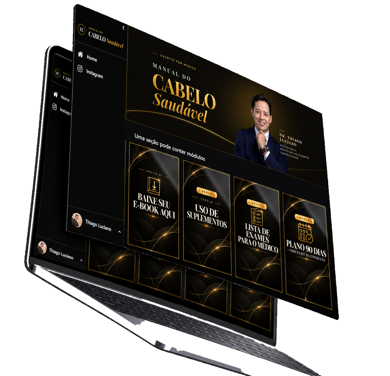 Área de membros do Manual do Cabelo Saudável em notebook